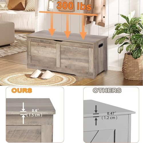 Timberer 39.4" Storage Chest, Wooden Storage Bench, Lift Top Toy Chest - Image 5