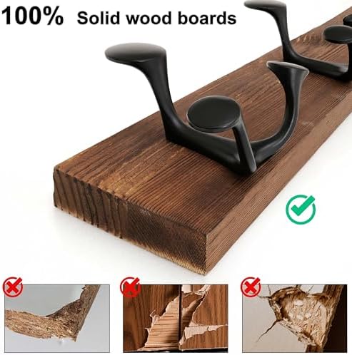 WEBI Coat Rack Wall Mount,24" Solid Wood Coat Hooks Wall Mounted Coat Hanger,16" Hole to Hole,Heavy Duty Hook Rack,4 Triple Hooks for Hanging Coats,Jacket,Hat,Backpack,Farmhouse,Brown - Image 5