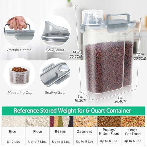 TBMax Rice Container 10 Lbs, Cereal Container Oatmeal Storage, Airtight Food Dispenser with Pouring Spout & Cup for Flour Grain Beans, Pet Dog Cat Food Storage Container-Translucent Grey - Image 3