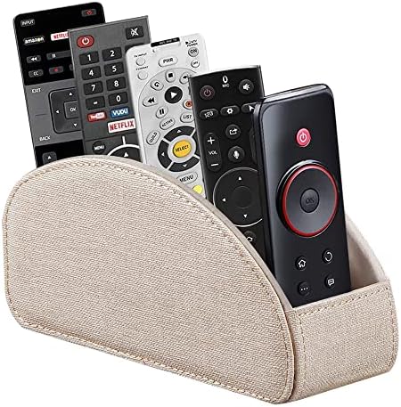 Leather TV Remote Control Holder with 5 Compartments Remote Caddy Desktop Organizer for Storage TV, DVD, Blu-Ray, Media Player, Heater Controllers by Arniche