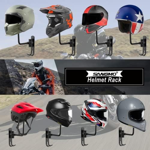 SANGMO 180°Motorcycle Helmet Rack, Rotation Metal Helmet Holder Wall Mounted Helmet Rack Motorcycle with 2 Hooks Helmet Hanger for Motorcycle Bike Coats, Caps, Baseballs, Rugby Helmet (1 pcs) - Image 3