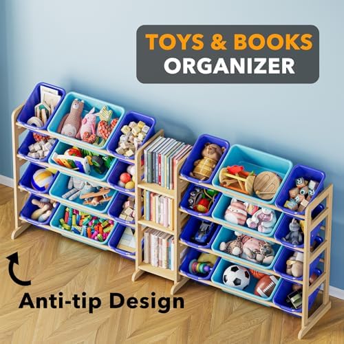 SpaceAid Large Toy Storage Organizer with 24 Bins and 3 Shelves, Toy Organizers Storage Bookshelf, Kids Bin Shelf Box Bookcase for Bedroom Playroom Organization Room Decor, Blue and Navy Blue - Image 4