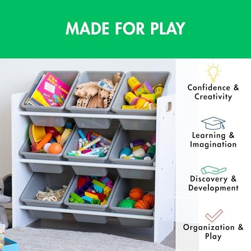 Humble Crew Kids Toy Organizer with 9 Bins, 3 Tier Storage for Playroom - Image 5