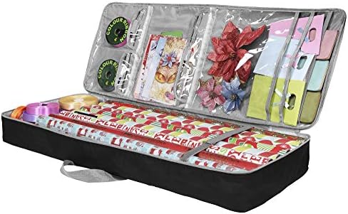 Christmas Gift Wrap Organizer | Wrapping Paper Storage Container Box (37” x 14” x 4”) Constructed of Durable 600D Oxford Material (Black) by Primode