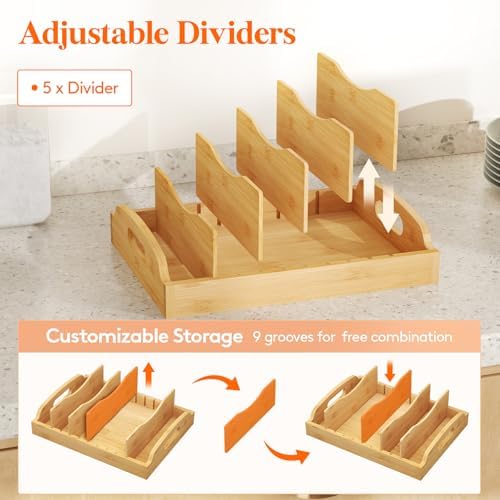 Lifewit Bamboo Lid Organizers for Inside Cabinet with 6 Sections - Image 3