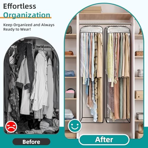 LANDNEOO 6 Pack Clear Garment Bags for Hanging Clothes with Zippers on Double Sides - 10'' Clothes Storage for Coat, Dress, and Fur in Closet - 50'' Long Suit Bags - Image 5