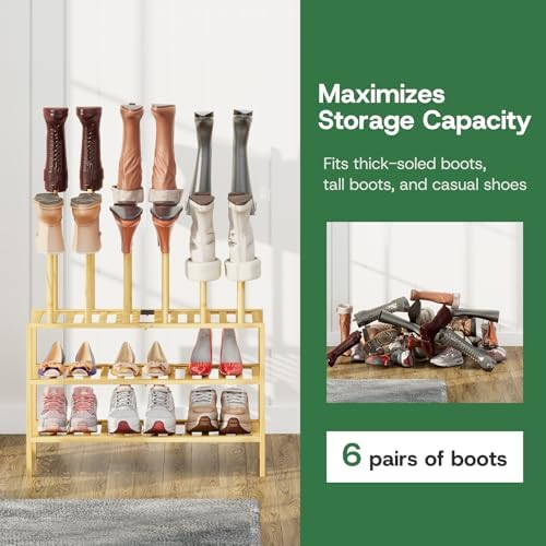 kiplant Tall Boot Rack Organizer - Bamboo Wood Boot Rack Shoe Rack for Entryway & Closet, Holds 6 Pair Tall Boots - Image 6