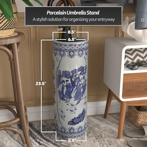 Red Lantern 24" Ladies Blue & White Porcelain Umbrella Stand - Image 4