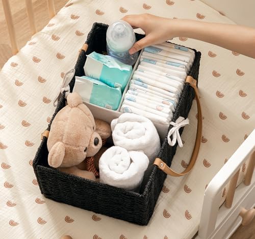 HBlife Large Baby Diaper Caddy Organizer, Paper Rope Storage Baskets Nursery Bin with Removable Divider, Portable Car Organizer for Diapers, Baby Shower Gifts, Newborn Essentials Must Haves - Image 6