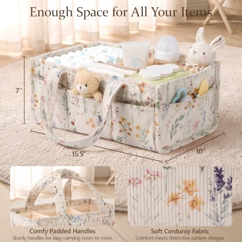 Corduroy Baby Diaper Caddy Organizer with Handles, Nursery Storage Basket - Image 2
