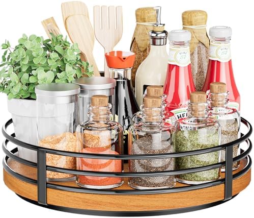 10" Lazy Susan Turntable Organizer - Wood Round Lazy Susan for Cabinet Kitchen Countertop Dining Table Pantry Cupboard Bathroom Coffee Bar Storage Home Decor by OVICAR