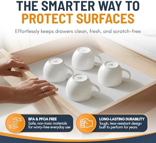 Shelf Liner Cabinet Liner for Shelves Non-Adhesive Kitchen Drawer Liner by Linda’s Essentials (12 x 120 Inches) - Non-Slip Easy Clean Shelf Liners for Cabinets and Cupboard Protector, Waterproof Mat - Image 2