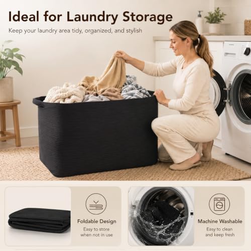OIASKET 95L Extra Large Blanket Basket, 24" x 16.9" x 14.2" Woven Basket - Image 5