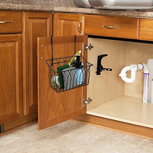 TOPZEA 2 Pack Grid Storage Baskets with Hooks, Metal Hanging Wire Basket Kitchen Over the Cabinet Door Organizer Caddy for Cutting Board, Kitchen Wrap, Foil, Cleaning Supplies, Bakeware, Towel - Image 7