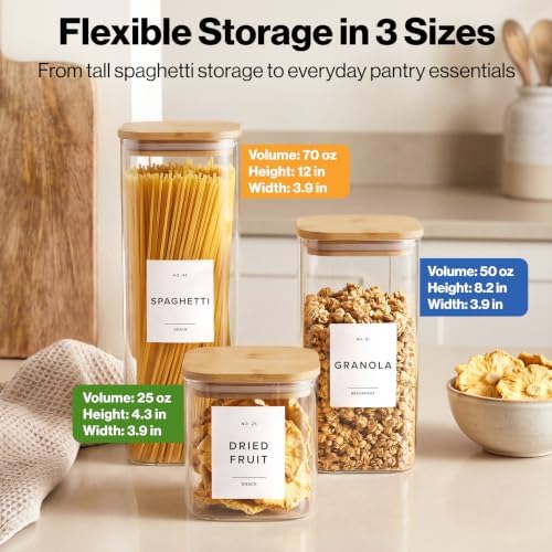 Glass Pantry Storage Jars Containers with Bamboo Lids and Labels - Set of 5 - Image 2