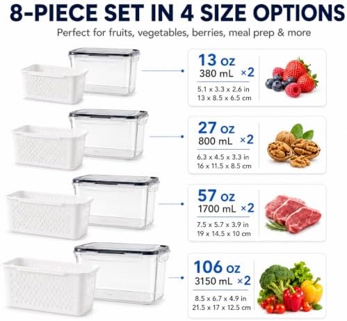 8 PCS Fruit Storage Containers for Fridge with Removable Colander and Lid - Image 4
