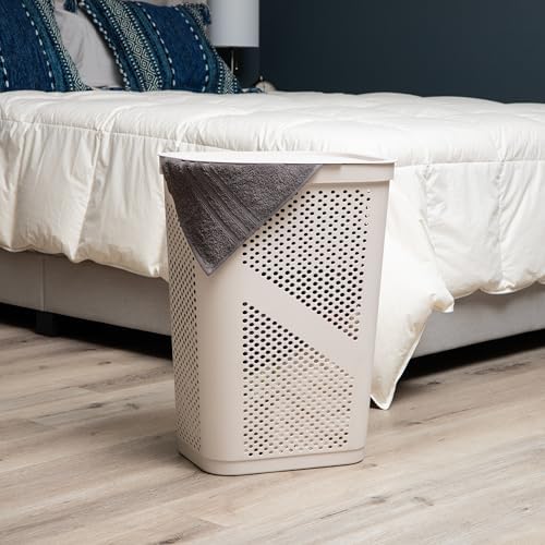 Mind Reader 60L Slim Laundry Hampers, Geometric Cutouts, Set of 2, Ivory - Image 2