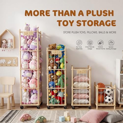 DIY Stuffed Animal Storage Kit, Adjustable 1–4 Tier Stuffed Animal Organizer with Wheels, Large Plushies Storage for Playroom, Bedroom & Nursery, Designed for Growing Toy Collections - Image 5