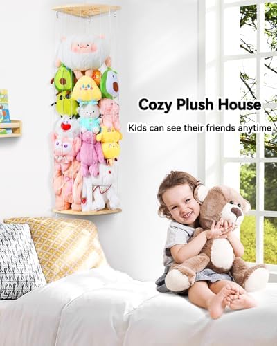 Wooden Stuffed Animal Storage Corner, Height Adjustable Plush Toy Organizer, Wall Mount Stuffed Animal Holder for Kids Room Playroom Nursery - Image 7