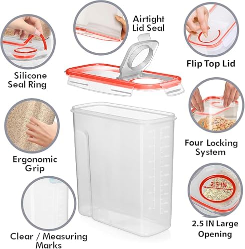 Shazo 2 Pack (6.3L / 213OZ) EXTRA Large Airtight Food Storage Cereal Containers for Bulk Food Storage BPA-Free Plastic Container, Pantry Organization and Canister for Rice, Pasta, Sugar & Flour - Image 5