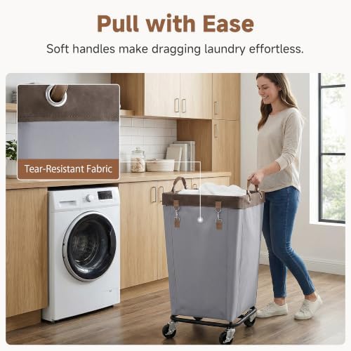 StorageWorks 160L Laundry Basket with Wheels, Rolling Hampers for Clothing - Image 5