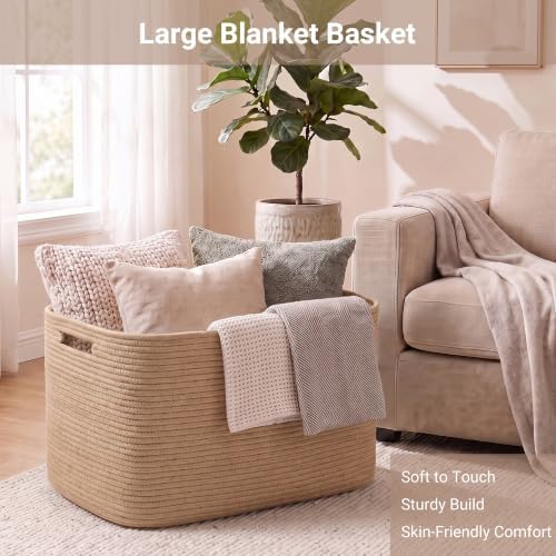 108L Extra Large Jute Rope Storage Basket, 25"x16"x16" Woven Laundry Hamper with Handles, Collapsible Blanket Basket for Living Room, Toy Storage Bin for Kids, Shelf Organizer, Natural Brown - Image 3