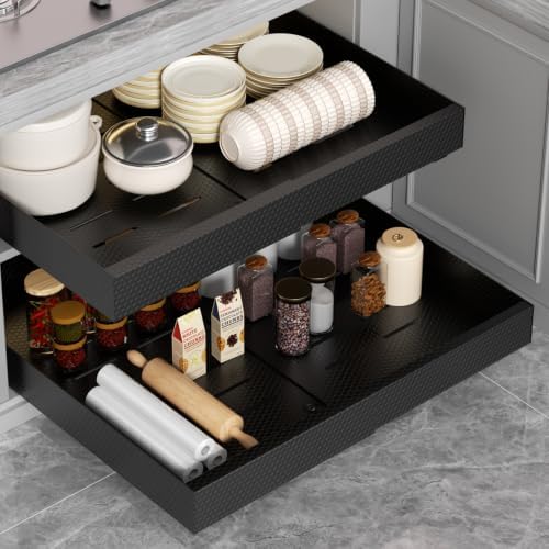 2Pack Pull Out Cabinet Organizer, Expandable 12.6“-20.47”, Black by FLEKSO