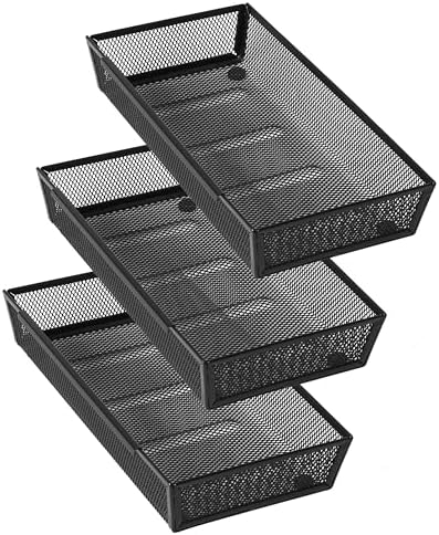 Mesh Tray Silverware Drawer Organizer, Utensil Cutlery Tray Office Supplies with Interlocking Arm Drawer Dividers Organizer for Flatware, Knives,Home,Office, School,Bedroom 12X6'' Black by ihomecooker