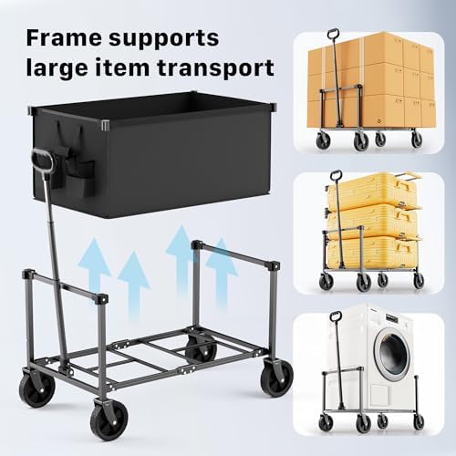 29.3" Collapsible Wagon Cart, 150L Heavy Duty Folding Utility Wagon with Wheels, 260 lbs Load, Portable Rolling Cart for Garden, Shopping, Sports, Camping, Black - Image 7