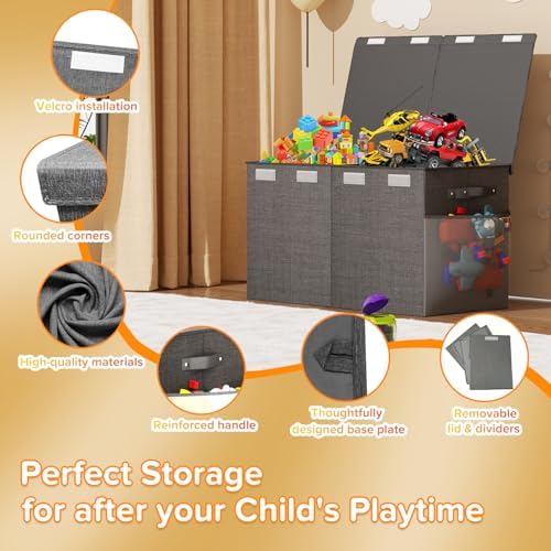 Large Toy Box Chest, Collapsible Sturdy Toy Storage Organizer Boxes Bins Baskets Dinosaur Kids Toy Chest Bin with Lids for Boys Girls Living Room Playroom Bedroom Nursery 25"x14"x16" Gray - Image 5
