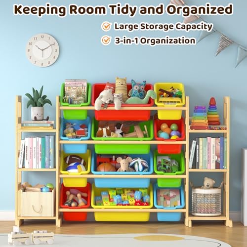 Large Toy Storage Organizer Kids Toy Organizer and Bookshelf Combo with 12 Bins and 6 Shelves Toy Organization Box Toy Shelf for Playroom, Bedroom, Nursery - Image 3