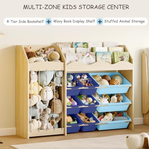 EXPERLAM Kids Toy Organizer, Scalloped Shelf, Plush Holder, 12 Blue Bins - Image 3