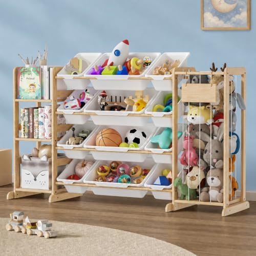 Toy Storage Organizer with Stuffed Animal Storage, Playroom Toy Organizer with 12 Toy Bins for Bricks, Toy Holder for Toddler Rooms, Playrooms, Bedrooms by Unknown