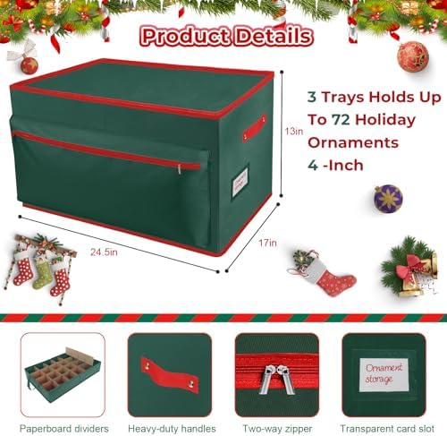 Large Christmas Ornament Storage Box Keeps 72 4" & 3 Individual Trays - Image 3