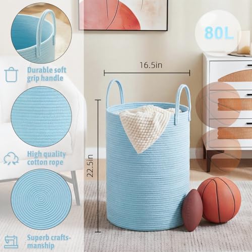 Laundry Basket,Woven Cotton Rope Laundry Hamper,80L for Decor Storage of Dirty Clothes,Toys and Blankets in Bathroom,Baby Room and Living Room - Image 6