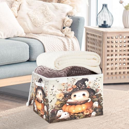 Ghost Wearing Witch Hat Storage Bins with Lids and Carrying Handle,Foldable Storage Boxes Organizer Containers Baskets Cube with Cover for Home Bedroom Closet Office - Image 5