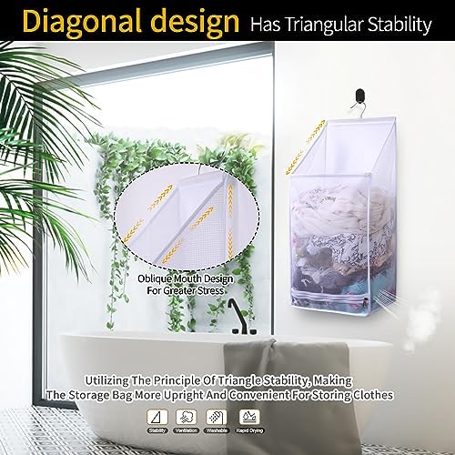 Hanging Collapsible Breathable Mesh laundry bags,Fast Drying Portable Space Saving Laundry Hamper for dorm,Rv Laundry Hamper Storage (White) - Image 5