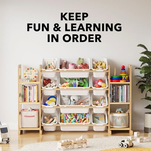 SpaceAid Toy Storage Organizer with 6 Shelves and 12 Bins, Bookshelf/Bookcase, Kids Bin Shelf, Toys Box for Playroom Organization for Bedroom & Room Decor, White, 52.3" W - Image 6