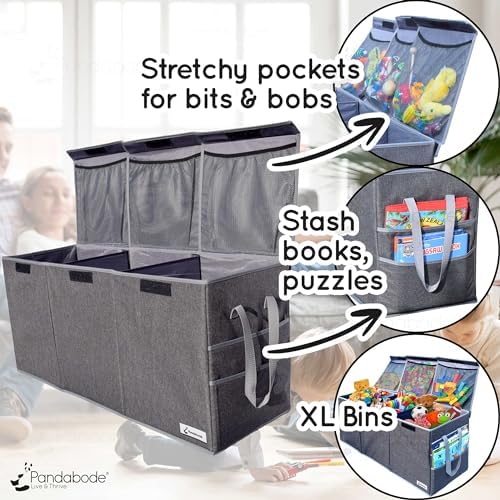 Extra Large Toy Box - Big Sturdy Collapsible Chest - Toy Storage Organizer with Pockets - for Living Room or Kids bedroom- 36 x 16 x 12 in - Grey - Image 2
