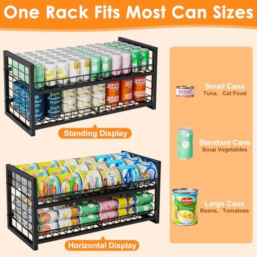 JKsmart 2-Tier Stackable Can Organizer, Extra-Long Can Holders for Pantry Storage, Adjustable Can Dispenser Holds Up to 64 Cans, 12mm Metal Frame, Super Sturdy Racks for Various Canned Food Soda - Image 4