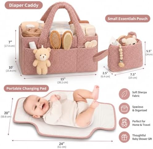 PeraBella Baby Diaper Caddy Organizer, Nursery Storage Baby Basket 3Pcs Set - Image 2