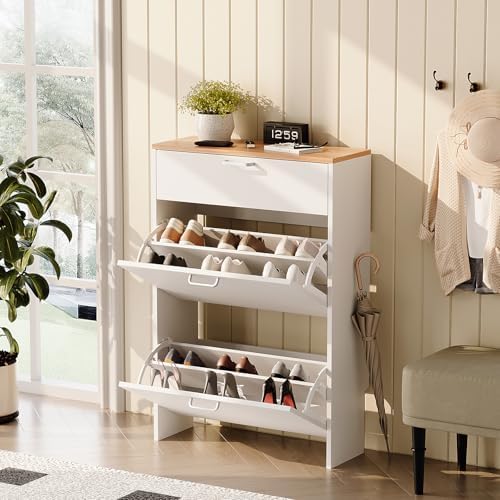 VINGLI Shoe Cabinet Storage for Entryway,White Small Narrow Shoe Rack,25" W - Image 4