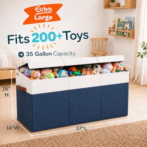 SoftOwl Extra Large Toy Storage Organizer with Lid - Sturdy, Collapsible Toy Chest Storage Box Design - Toys Bin with Dividers for Kids, Nursery, Bedroom, Playroom 37"x16"x14" - Image 2