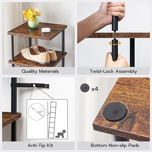 HOOBRO Vertical Shoe Rack, 8-Tier Narrow Shoe Shelf, Shoe Storage Organizer for Small Space, 11" L x 11" W x 53" H, Closet, Entryway, Hallway, Bedroom, Rustic Brown and Black BF22XJ01 - Image 6