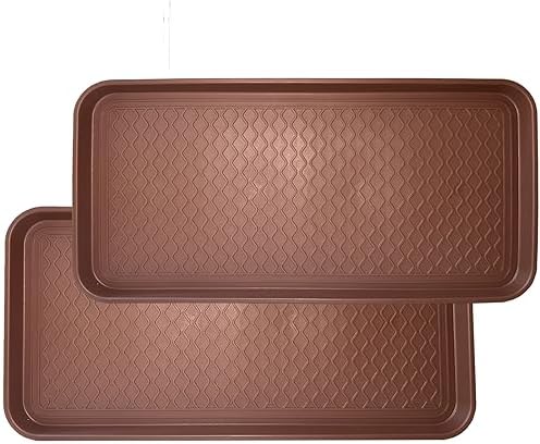 Large Multifunctional Boot Tray 2 Pack Boot Mat Washable Indoor or Outdoor Tray Mat for Shoes Boots Plants Pots Paint Tins Pet Bowls Car Storage, 30 x 15 x 1.2 Inches (Brown) by FDGARDEN