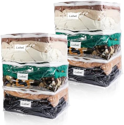 Clear Zippered Plastic Clothes Storage Bags, 6 Pack, White by Heonay