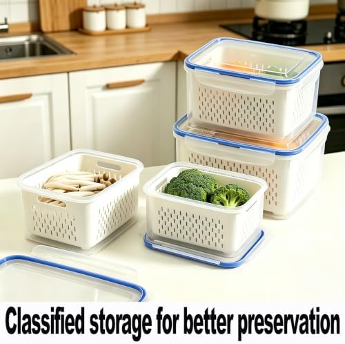 2 PCS Fruit Storage Containers for Fridge with Removable Colander, Leakproof Airtight Food Saver, Plastic Storage Organizer for Berry, Vegetable, Meat - Image 5