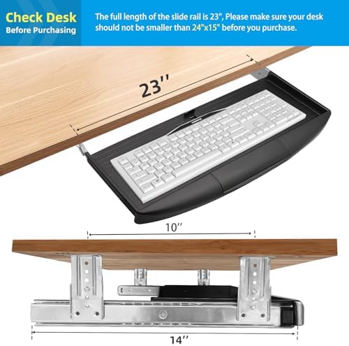 22"Wx11"D Under Desk Keyboard Tray Slide Out, Pull Out Keyboard Tray for Desk, Keyboard Holder Under Desk,Sturdy Keyboard Shelf Under Desk, Black Keyboard Drawer Desk Extender - Image 4