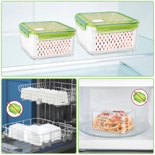 4Pack Fruit Storage Container for Fridge with Colander and Vent - Green - Image 6