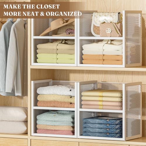DAOUTIME 6-Tier Stackable Closet Organizers and Storage Basket, Wire Closet Shelf Organizer, Sweater Storage Oragnizer Bins, Multifunctional Clothes Storage Drawer Organizer for Wardrobe, White - Image 4